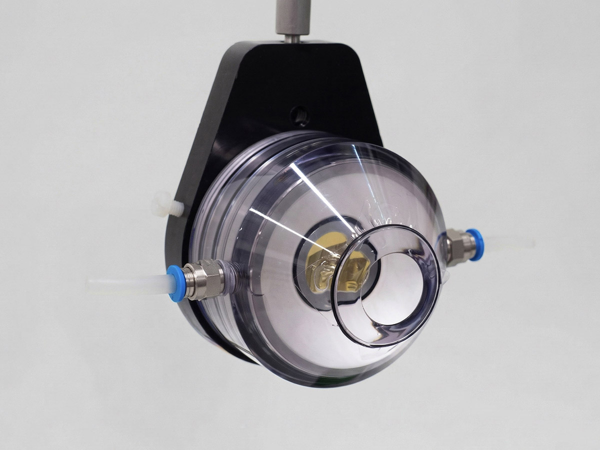 HIFU and cavitation detector with coupling cone attachment and transparent acoustic membrane