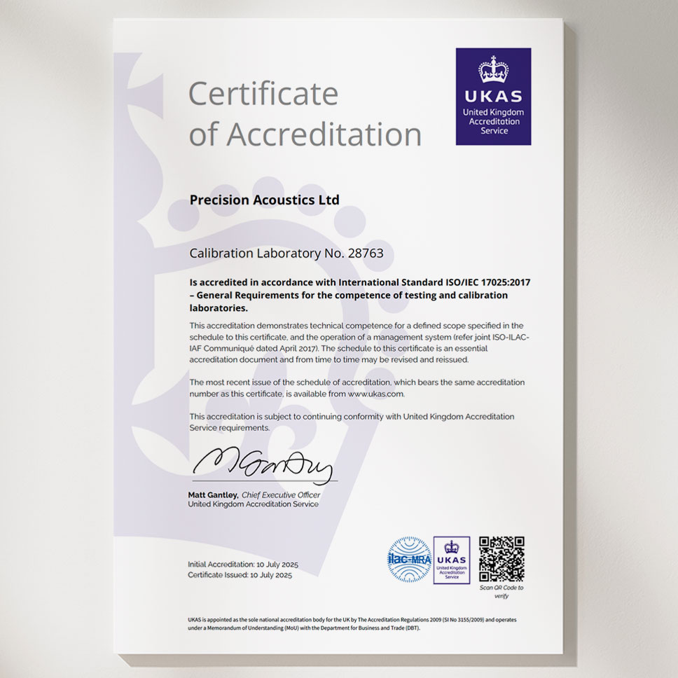 ISO:17025 from the United Kingdom Accreditation Services (UKAS) for its ultrasonic calibration services.