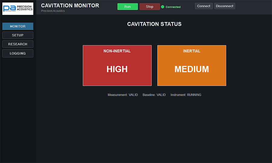 Cavitation monitor interface Inertial