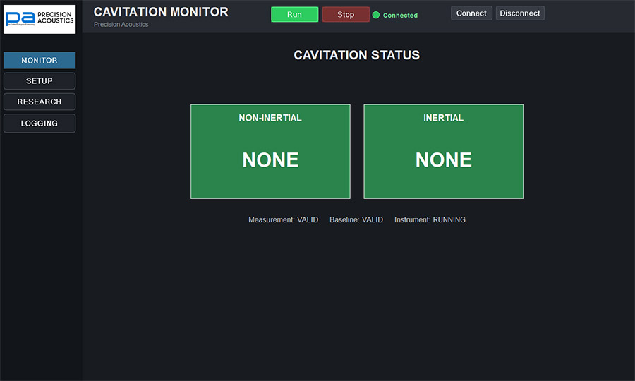Cavitation monitor interface all clear