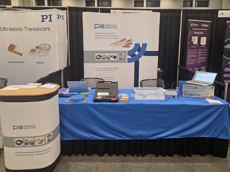 Precision Acoustics demonstrates their cavitation monitoring system at IUS 2026 in Raleigh